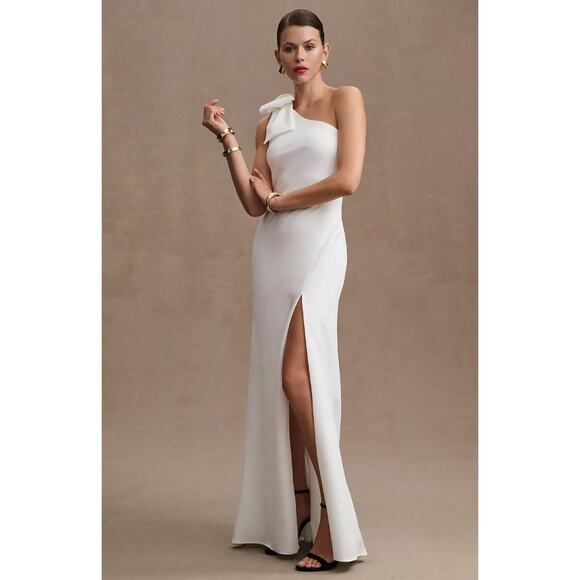 Ieena Mac Duggal Tatum One-Shoulder Bow Front-Slit Gown Size 6 - Picture 1 of 5